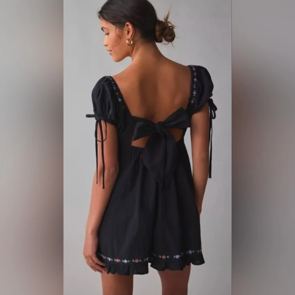 Kimchi Blue Marcella Embroidered Tie Back Boho Babydoll Mini Dress